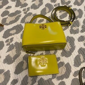 Tory Burch, lemon lime, small handbag /clutch with matching wallet